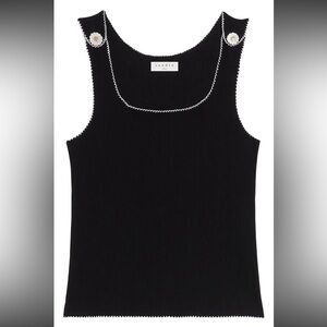 Sandro Black Ribbed Scoop Tank with White Scallop Trim